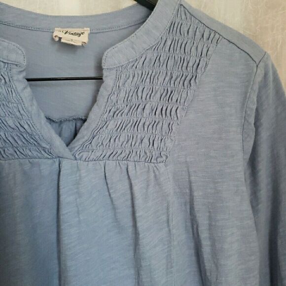 Como Vintage Women's Size Small Peasant Top Long Elastic Sleeves V Neck Blue - Picture 4 of 9